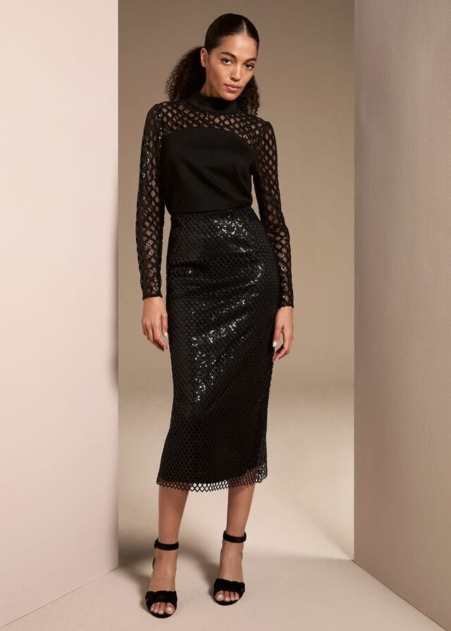 Black Phase Eight Mauve Mesh Sequin Skirts | 1024KSBCI