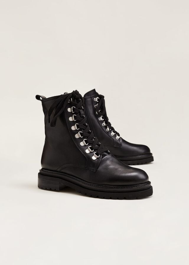 Black Phase Eight Meladie Leather Lace Up Boots | 7520ESBOW