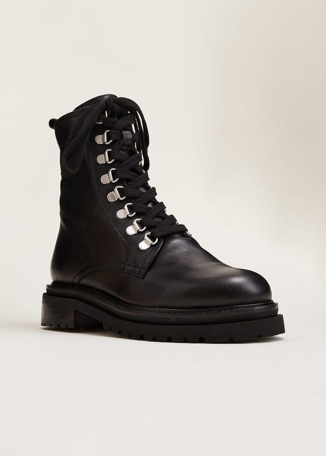 Black Phase Eight Meladie Leather Lace Up Boots | 7520ESBOW