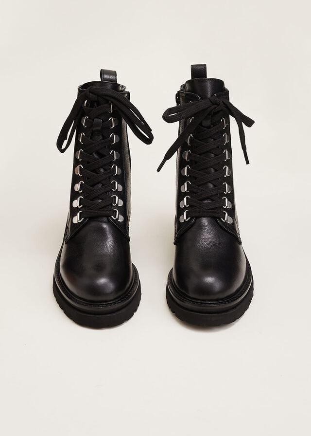 Black Phase Eight Meladie Leather Lace Up Boots | 7520ESBOW