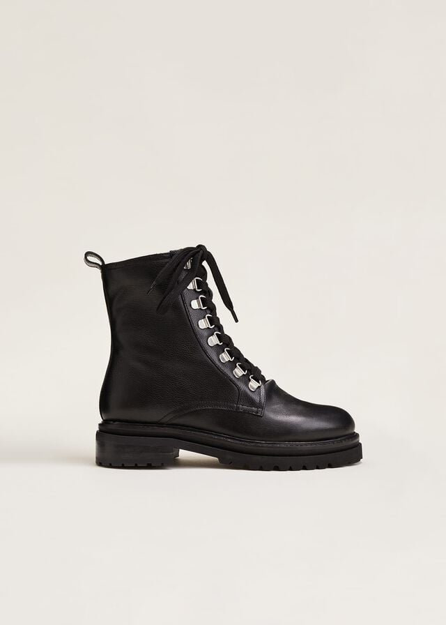 Black Phase Eight Meladie Leather Lace Up Boots | 7520ESBOW