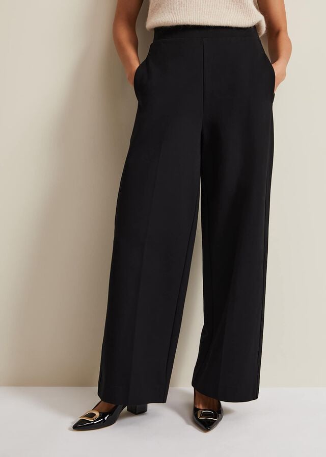 Black Phase Eight Mila Ponte Wide Legs Trousers | 2673YJINS