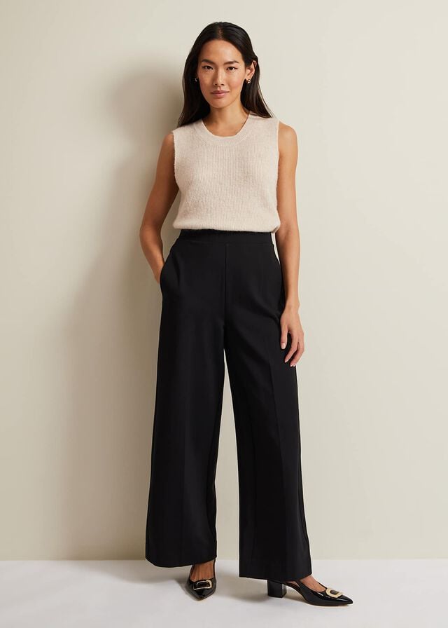 Black Phase Eight Mila Ponte Wide Legs Trousers | 2673YJINS