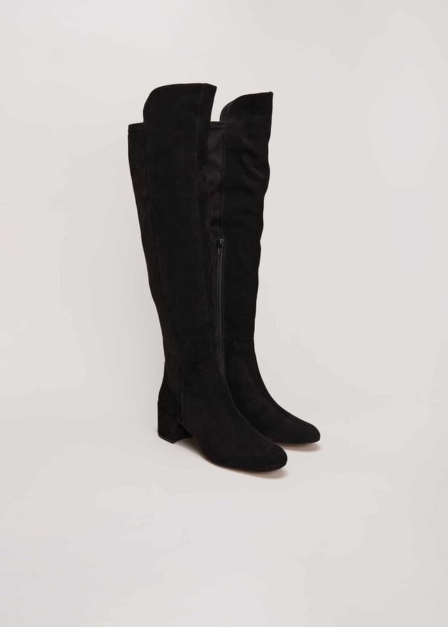 Black Phase Eight Milly Leather Knee High Boots | 2864BWFNO