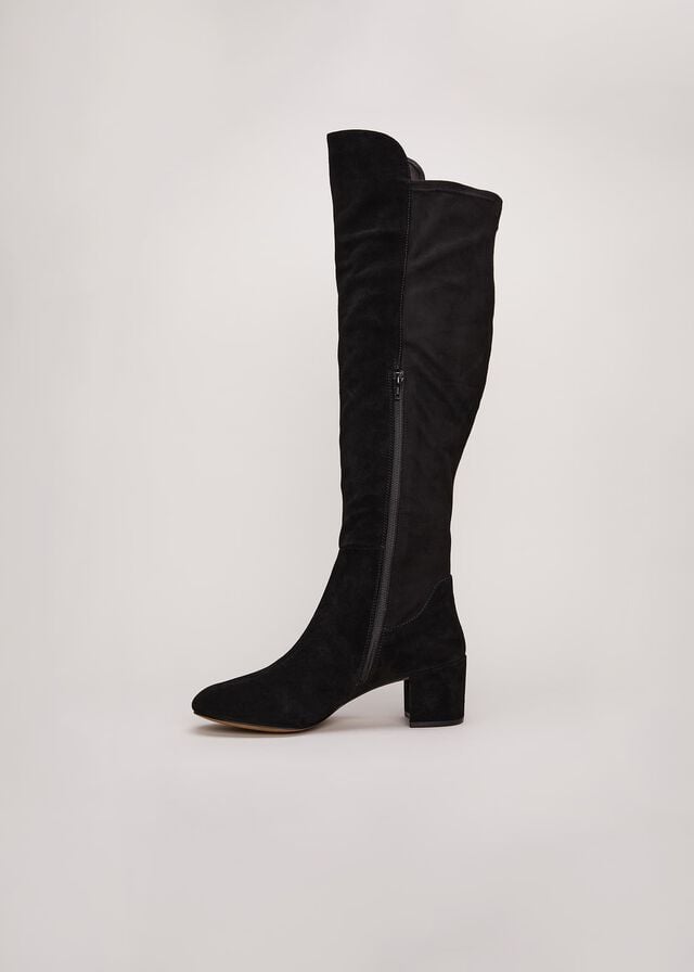 Black Phase Eight Milly Leather Knee High Boots | 2864BWFNO