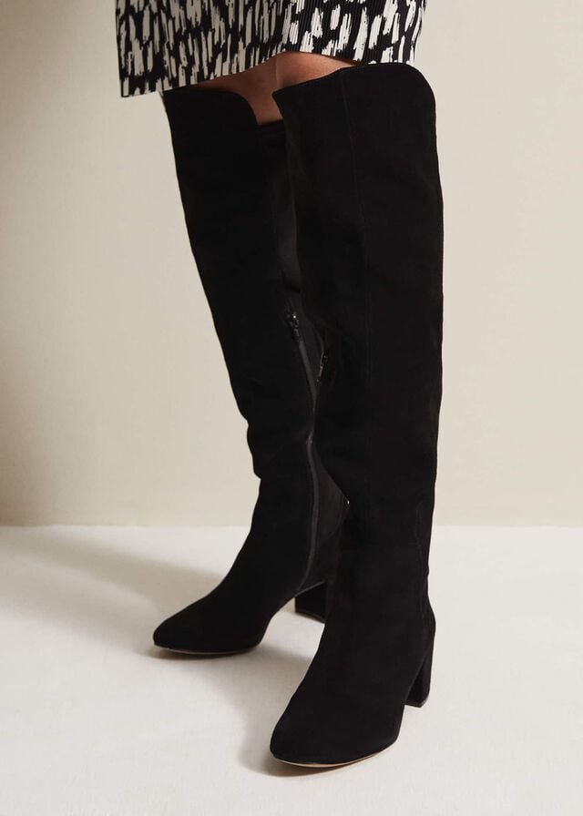 Black Phase Eight Milly Leather Knee High Boots | 2864BWFNO