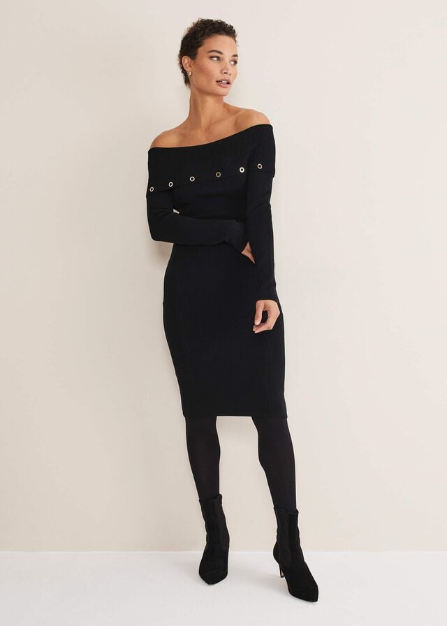 Black Phase Eight Mirelle Bodycon Bardot Dress | 9145KOBJE