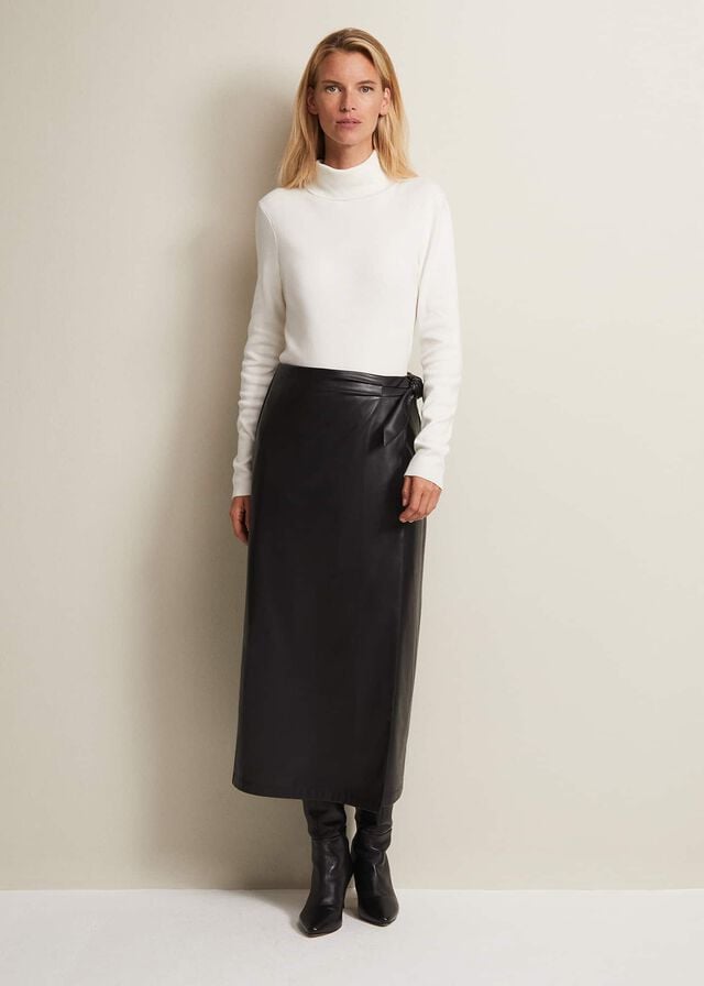 Black Phase Eight Noha Faux Leather Wrap Skirts | 7138CMENW