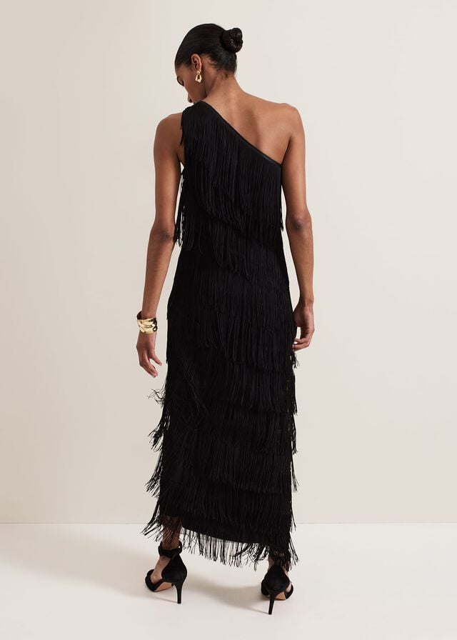 Black Phase Eight Otto One Shoulder Fringe Dress | 3675FABKR