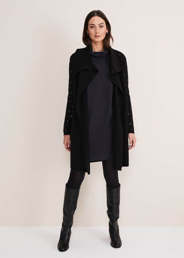 Black Phase Eight Paloma Stud Sleeve Coats | 2108HIZPG