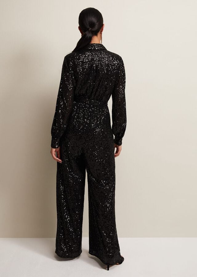 Black Phase Eight Petite Alessandra Sequin Jumpsuit | 4102GIDBU