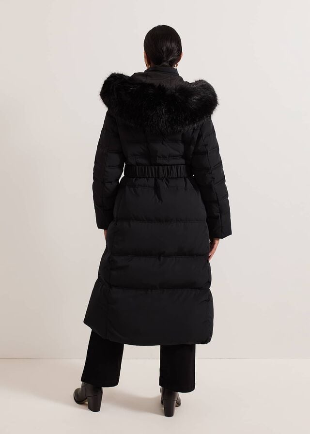 Black Phase Eight Petite Dixie Long Fur Hood Puffer Coats | 0237OPRSH