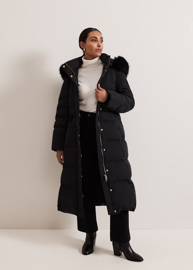 Black Phase Eight Petite Dixie Long Fur Hood Puffer Coats | 0237OPRSH