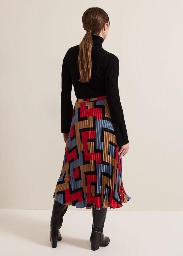 Black Phase Eight Petite Elmina Geo Pleated Skirts | 3064XFWGK