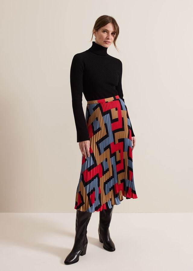 Black Phase Eight Petite Elmina Geo Pleated Skirts | 3064XFWGK