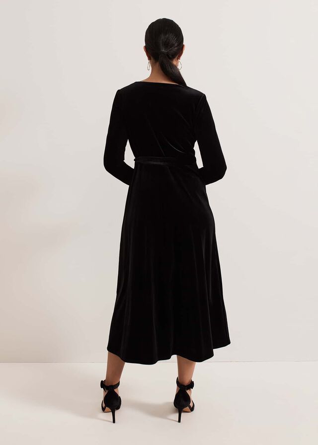 Black Phase Eight Petite Julia Velvet Wrap Dress | 6495IZVAN