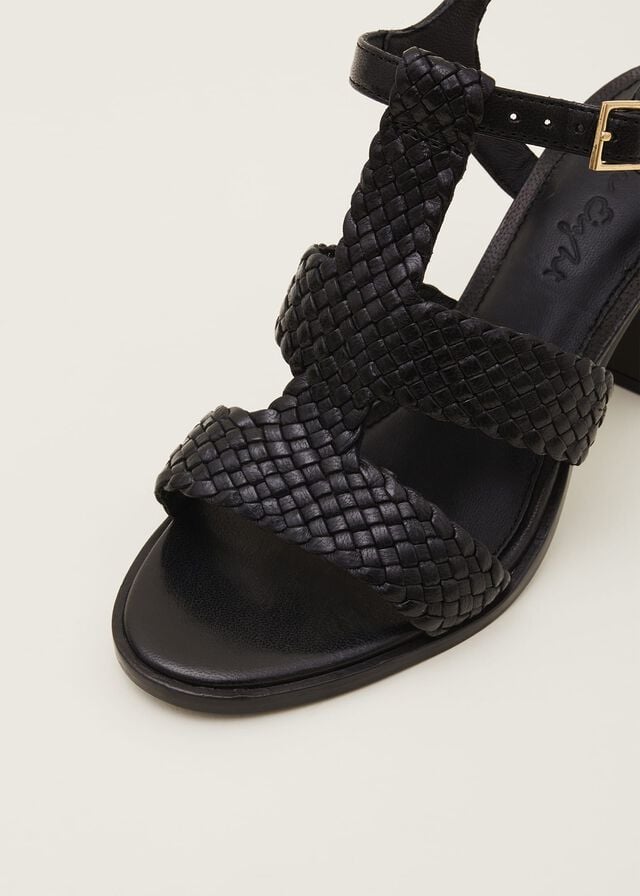 Black Phase Eight Plaited T Bared Heels | 3028YFSPC