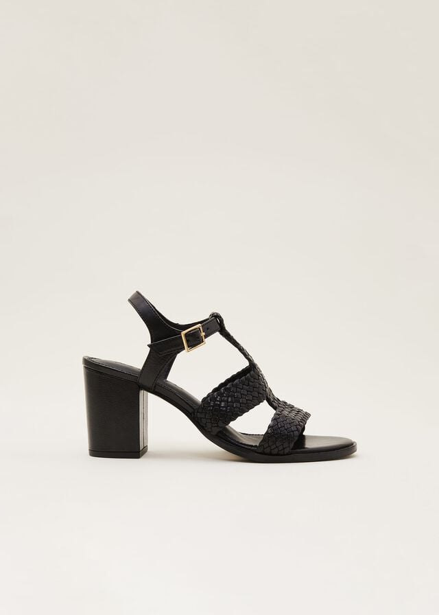 Black Phase Eight Plaited T Bared Heels | 3028YFSPC