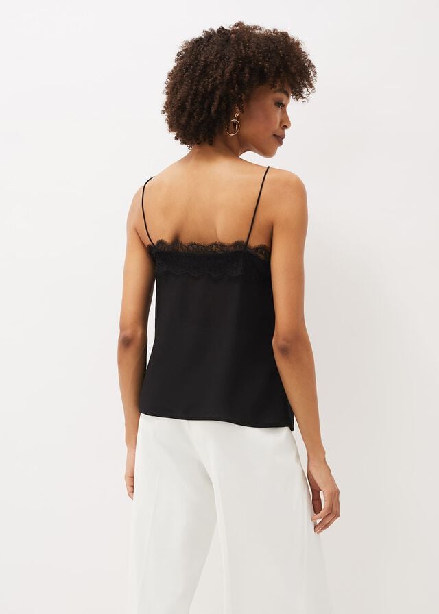 Black Phase Eight Rachael Lace Trim Silk Camisole Shirts | 8639ZTGKR