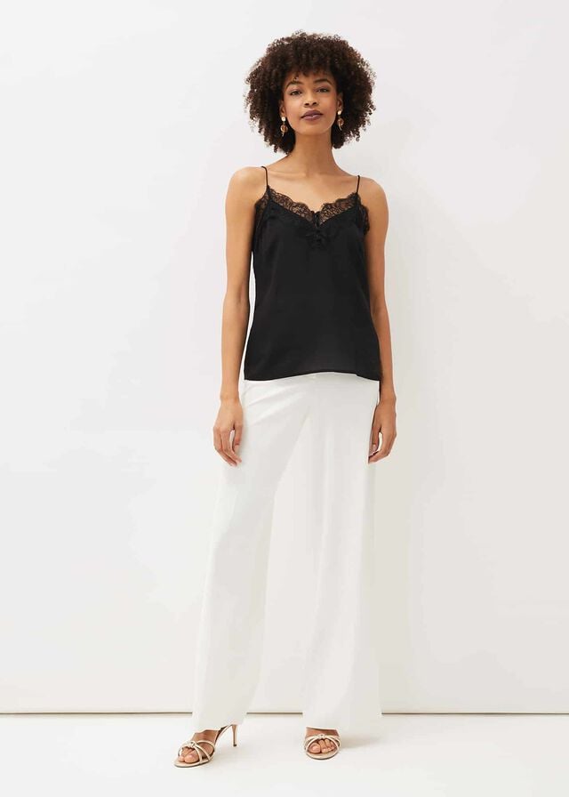 Black Phase Eight Rachael Lace Trim Silk Camisole Shirts | 8639ZTGKR