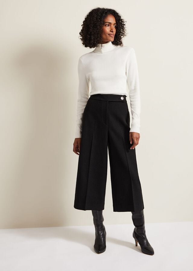 Black Phase Eight Ripley Boucle Culotte Trousers | 0571ZEIYH