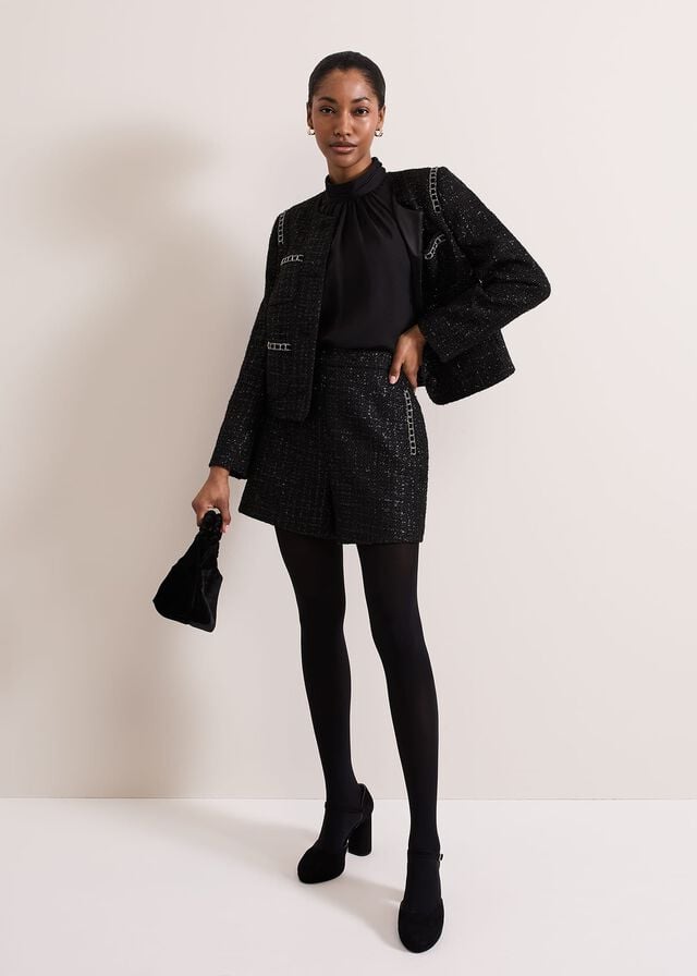 Black Phase Eight Ripley Lurex Coats | 8357HYVAW