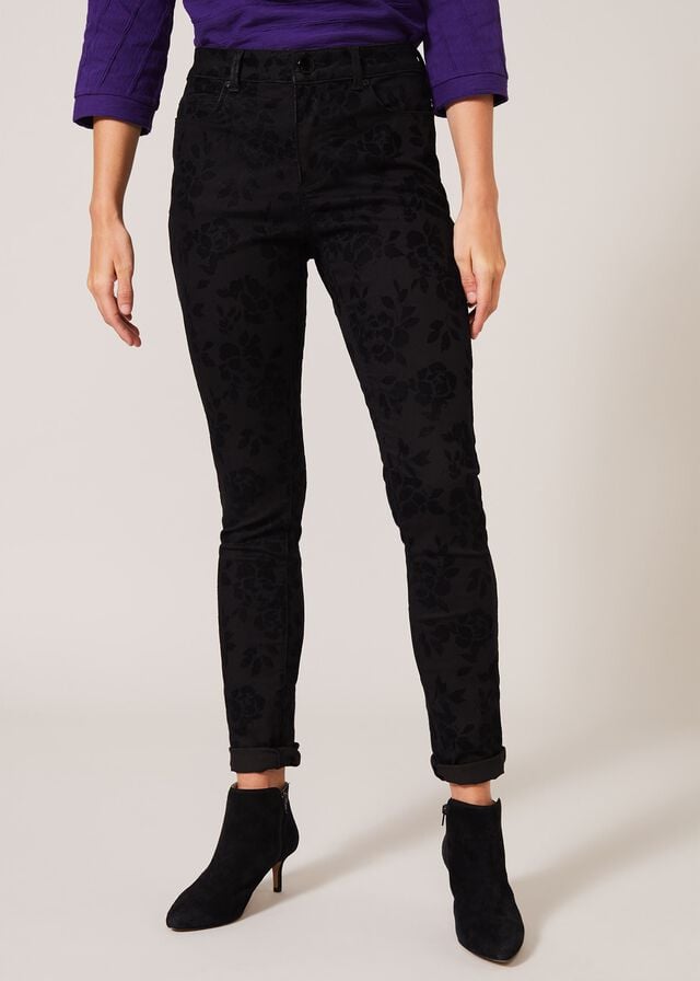 Black Phase Eight Rose Flock Jeans | 6205LXPVW