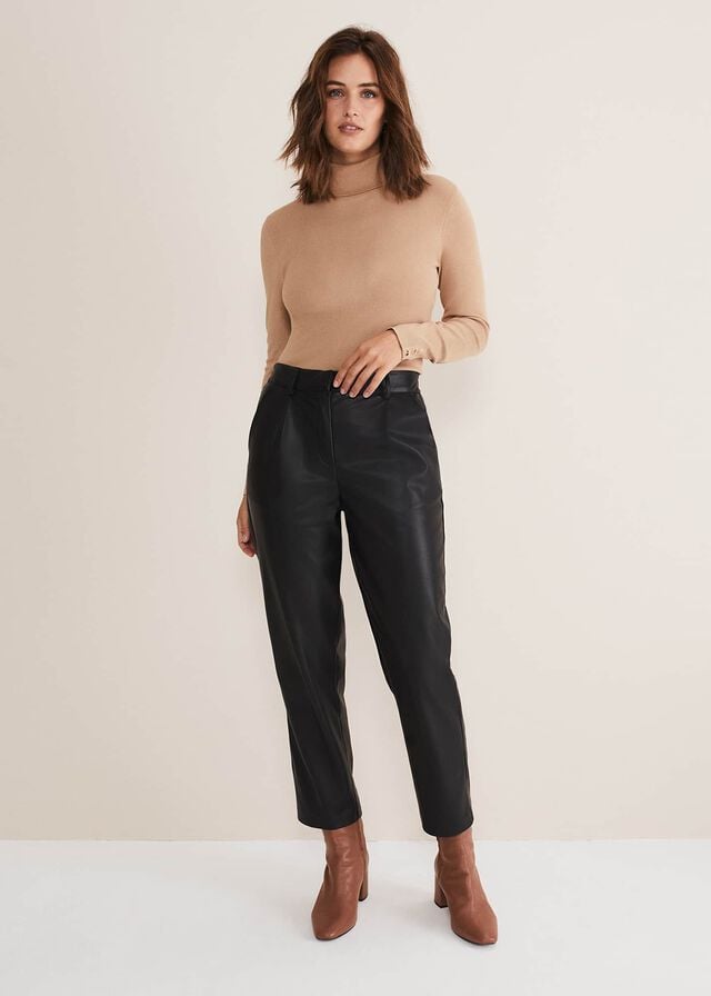 Black Phase Eight Rya Pleather Straight Leg Trousers | 8326CVRPG