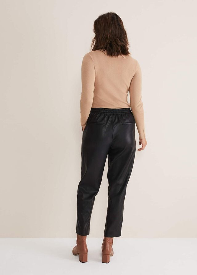 Black Phase Eight Rya Pleather Straight Leg Trousers | 8326CVRPG