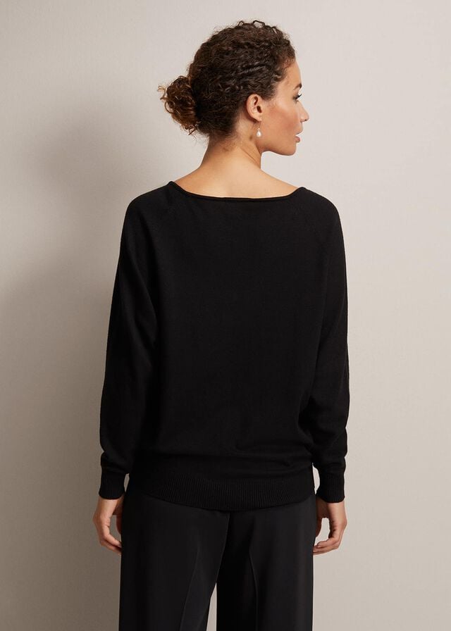 Black Phase Eight Senita Fine V-Neck Knitwear | 1756NUHBL