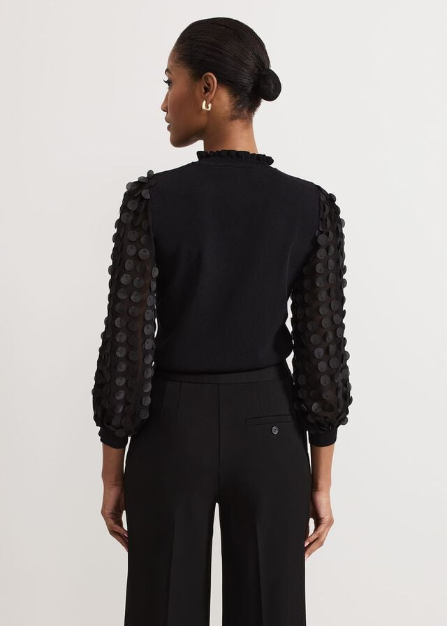 Black Phase Eight Shelly Woven Sleeve Detail Knitwear | 2450RQGZO