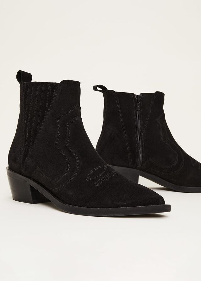 Black Phase Eight Stitch Detail Suede Boots | 2103DWNQU