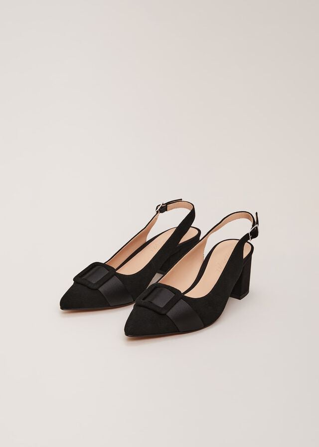 Black Phase Eight Suede Buckle Block Heels | 5239NRJXH