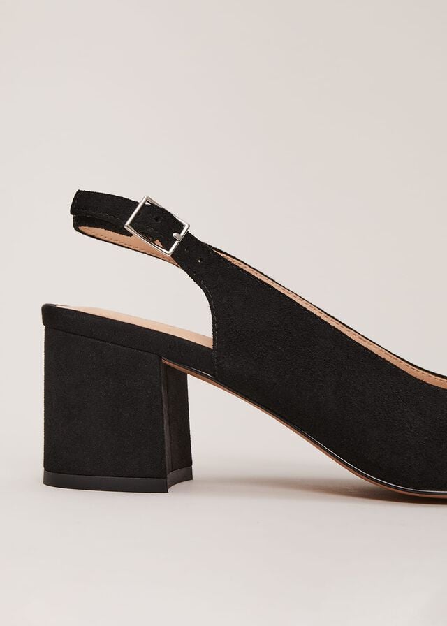 Black Phase Eight Suede Buckle Block Heels | 5239NRJXH