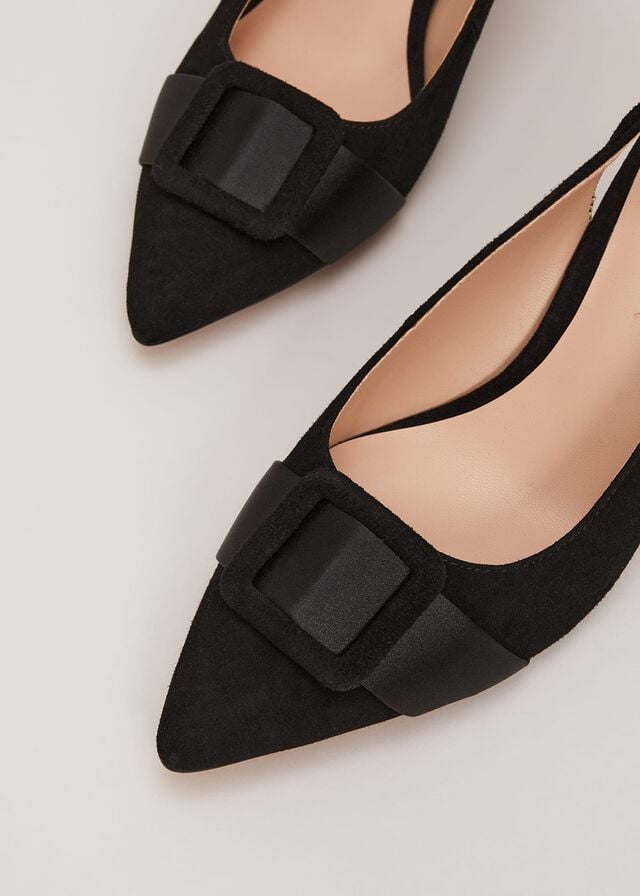 Black Phase Eight Suede Buckle Block Heels | 5239NRJXH