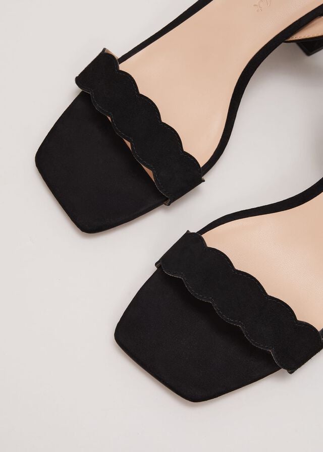 Black Phase Eight Suede Scallop Block Heels | 4581UAXPR