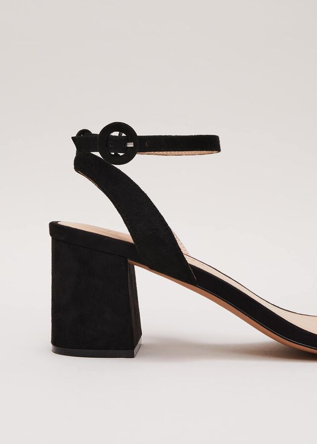 Black Phase Eight Suede Scallop Block Heels | 4581UAXPR