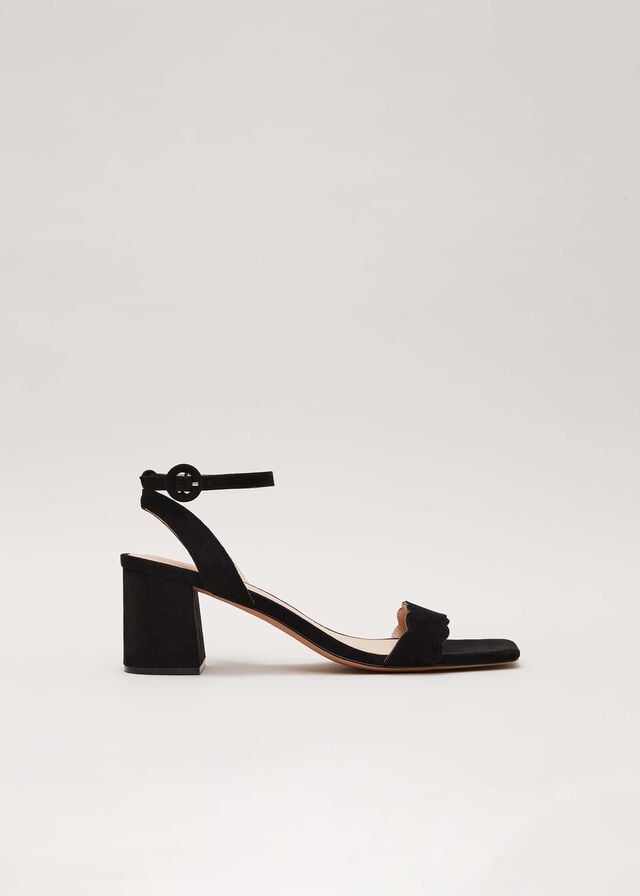 Black Phase Eight Suede Scallop Block Heels | 4581UAXPR