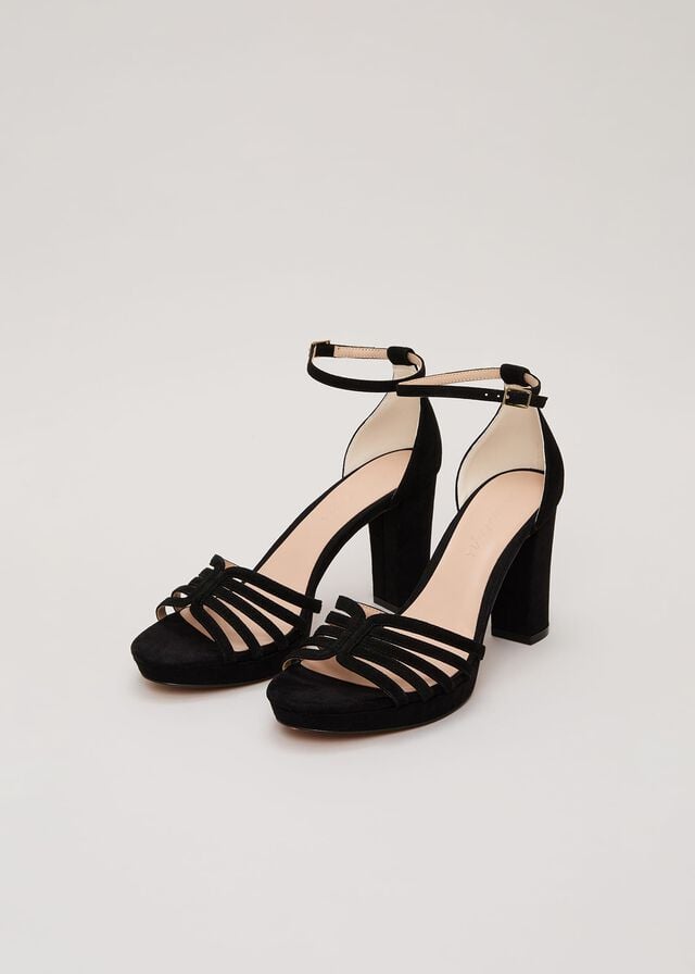 Black Phase Eight Suede Strappy Platform Heels | 1734GACLO