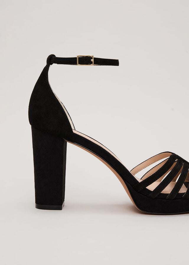 Black Phase Eight Suede Strappy Platform Heels | 1734GACLO