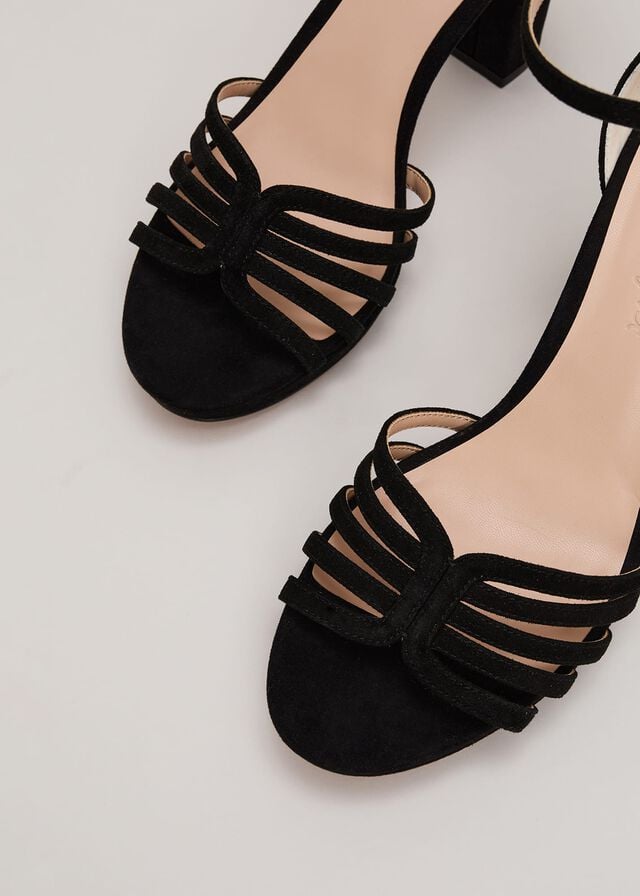 Black Phase Eight Suede Strappy Platform Heels | 1734GACLO