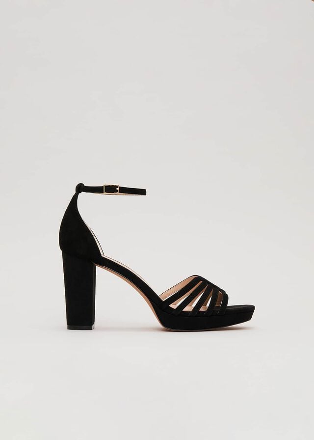 Black Phase Eight Suede Strappy Platform Heels | 1734GACLO