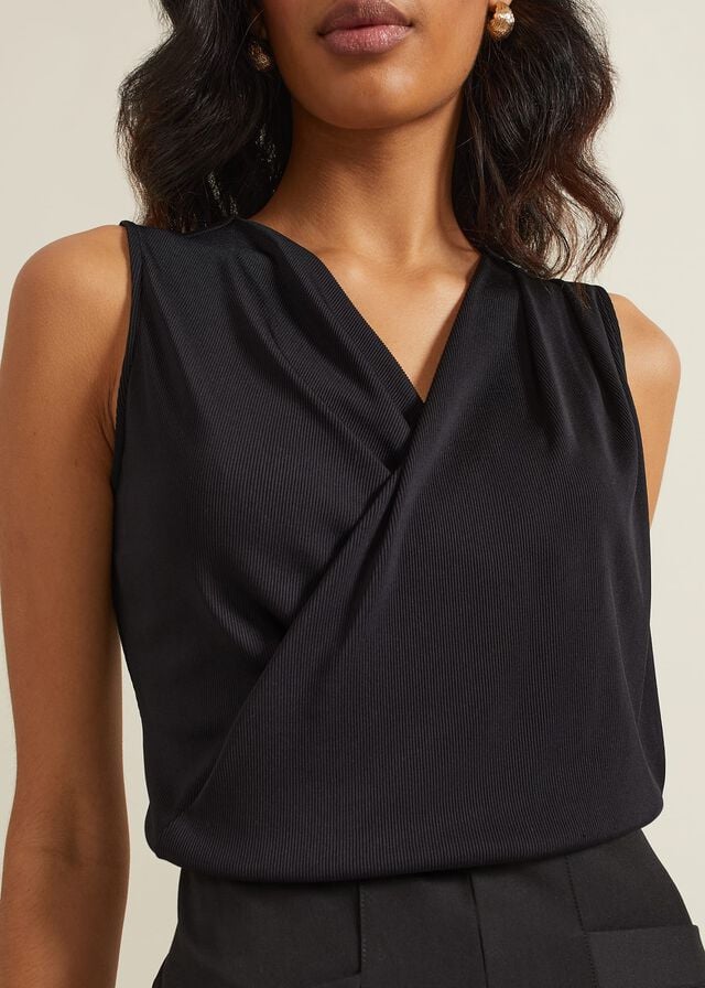 Black Phase Eight Sutton Sleeveless Drape Rib T Shirts | 2375ZSQTK