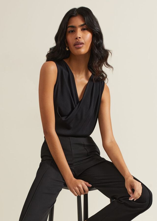 Black Phase Eight Sutton Sleeveless Drape Rib T Shirts | 2375ZSQTK