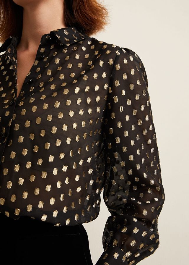 Black Phase Eight Tate Spot Jacquard Shirts | 5108LYVXO