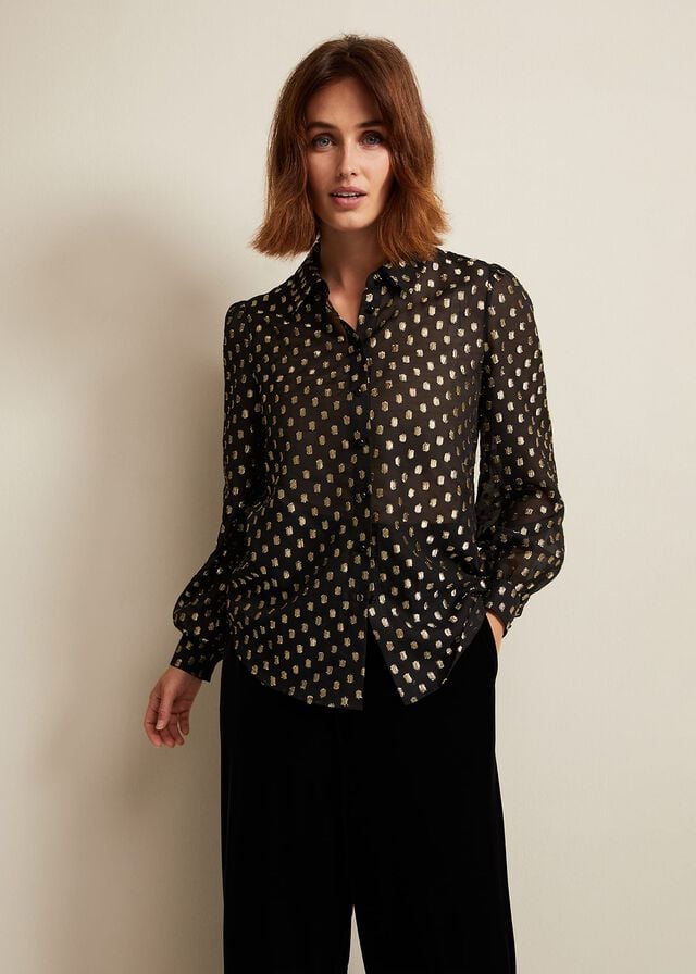 Black Phase Eight Tate Spot Jacquard Shirts | 5108LYVXO