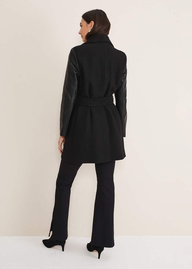 Black Phase Eight Tori Wool Contrast Sleeve Coats | 6084FDOQL