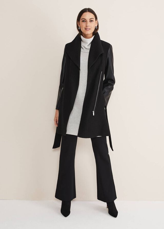 Black Phase Eight Tori Wool Contrast Sleeve Coats | 6084FDOQL