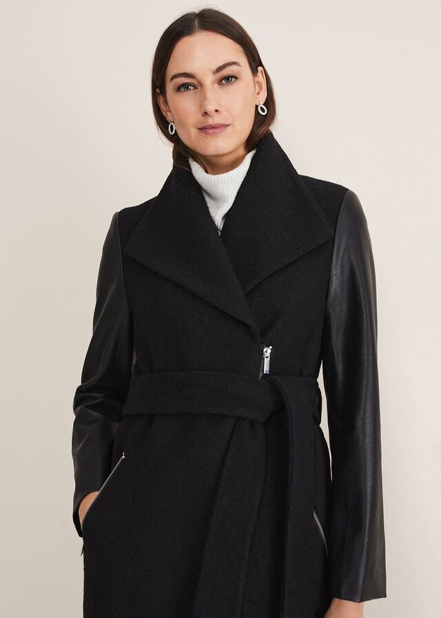 Black Phase Eight Tori Wool Contrast Sleeve Coats | 6084FDOQL