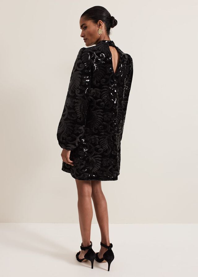 Black Phase Eight Trudy Sequin Velvet Shift Dress | 1693XHKCQ